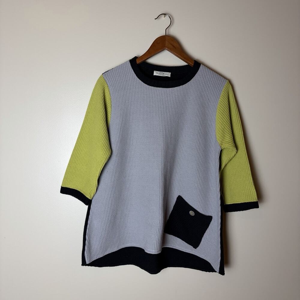 Margaret winters knit tunic pullover sweater pockets small 3/4 Sleeve lagenlook